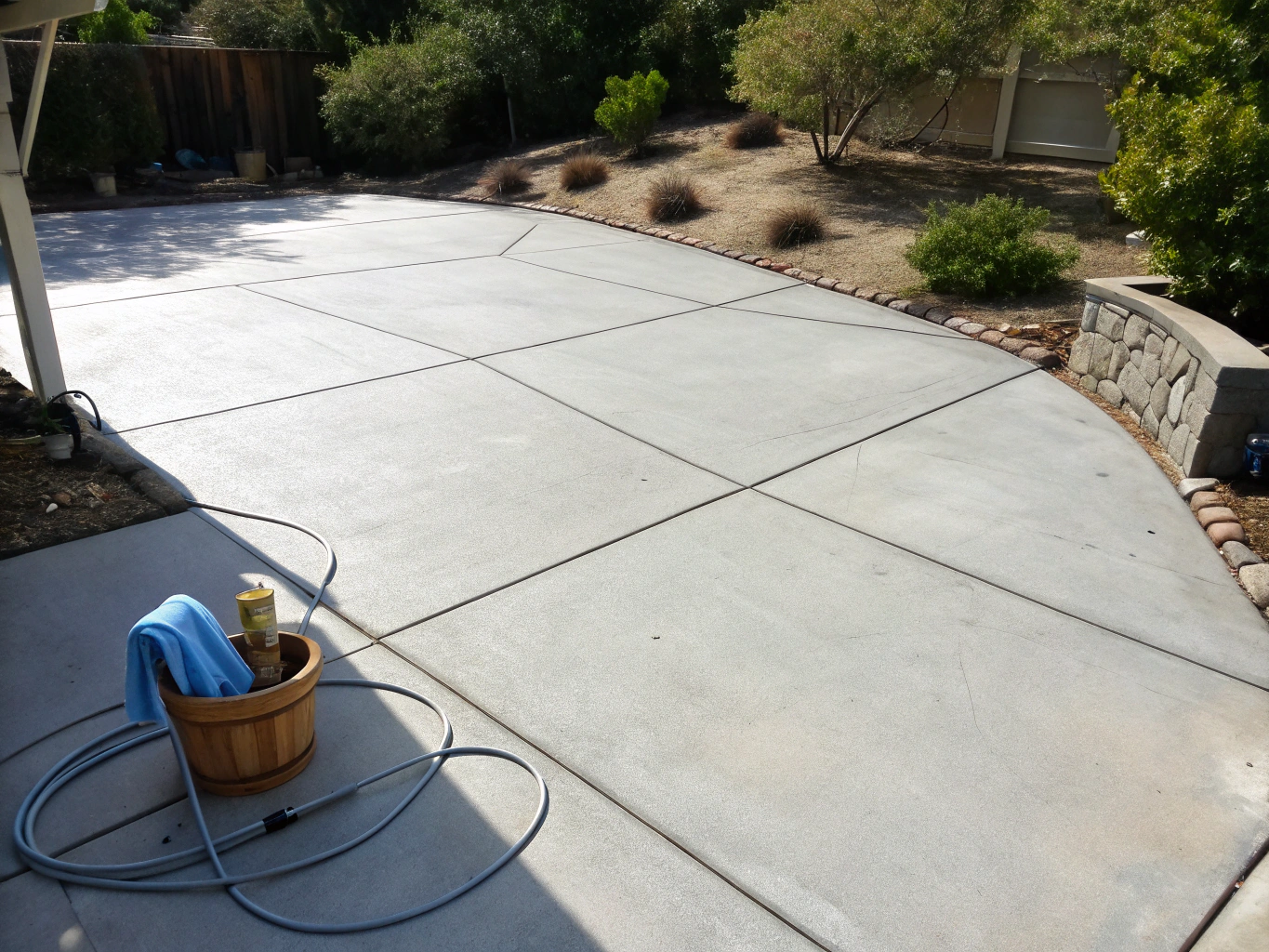 Cleaned concrete patio surface