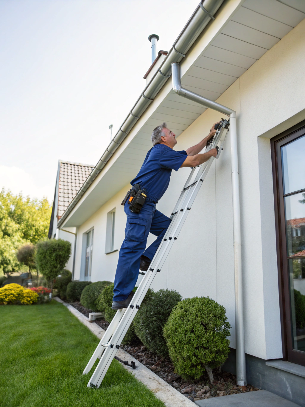 Gutter cleaning service in progress
