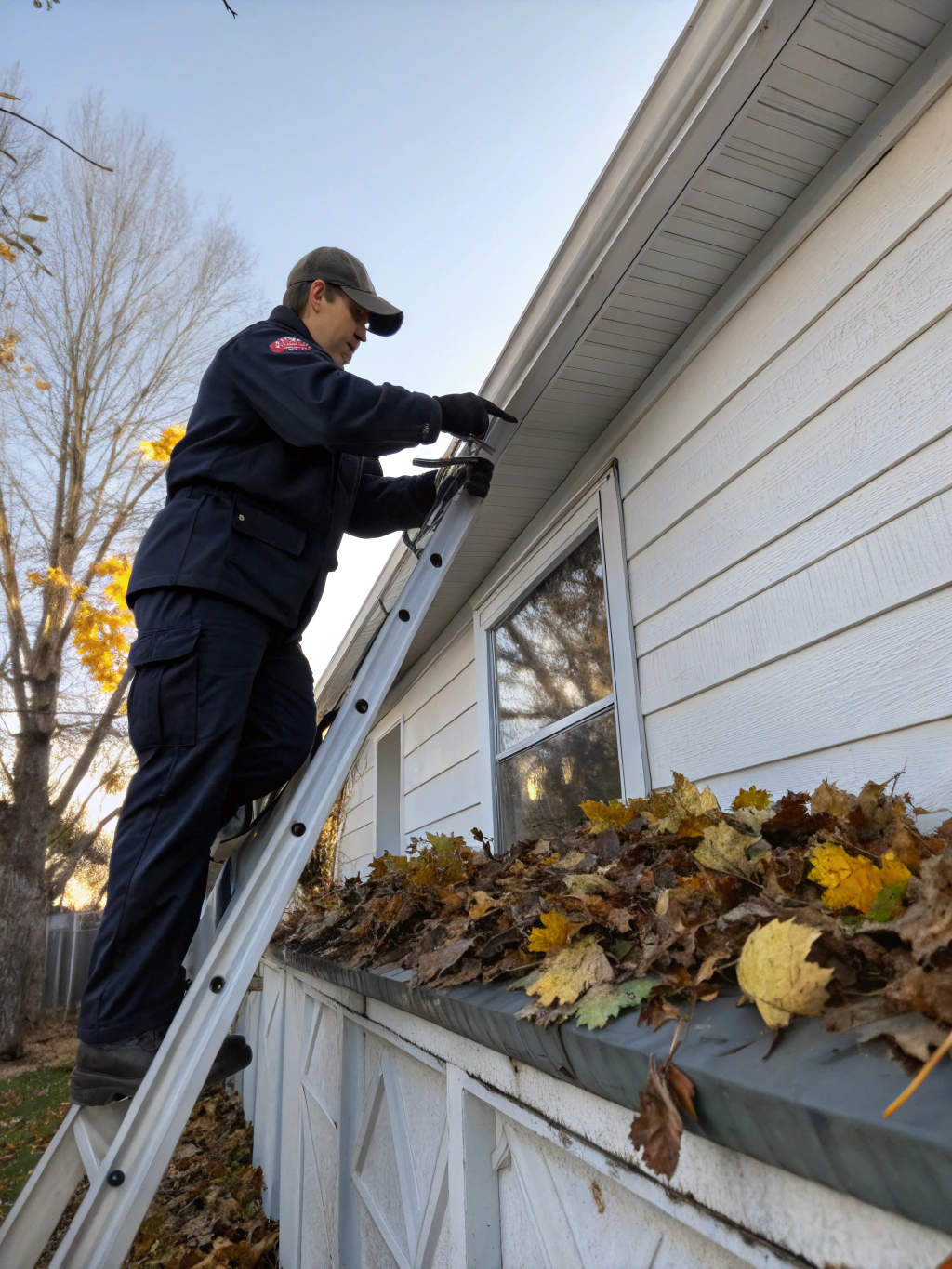 Gutter cleaning maintenance in progress