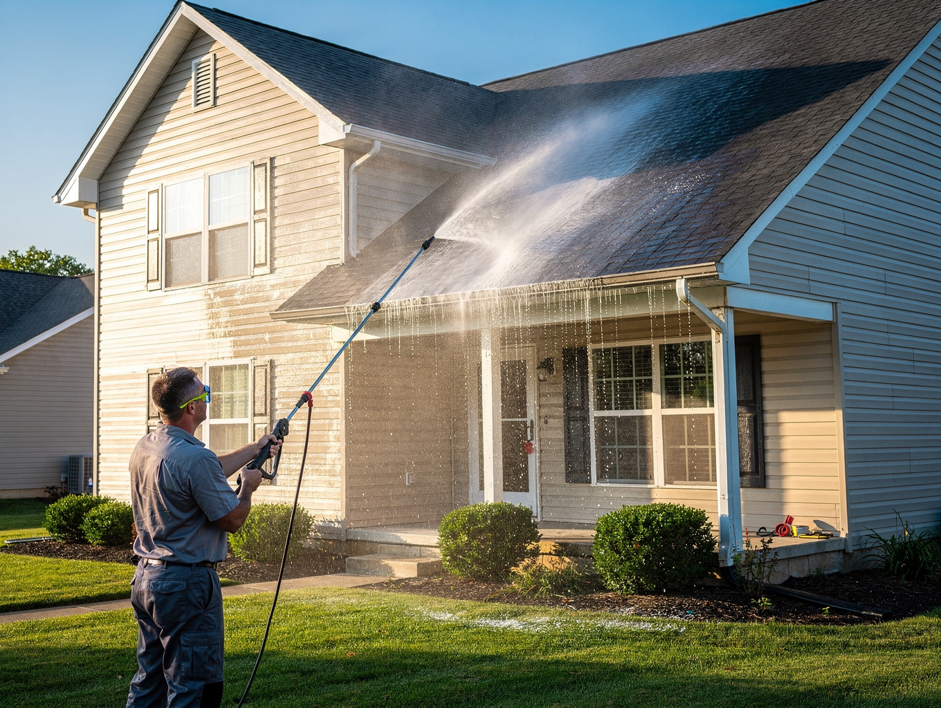 Soft washing residential siding