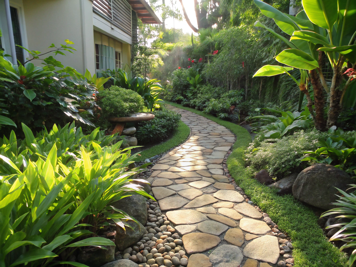 Pressure washing stone walkway