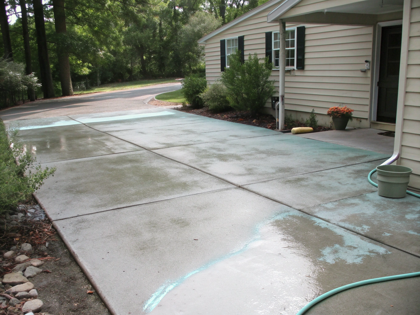 Cleaned driveway after professional pressure washing