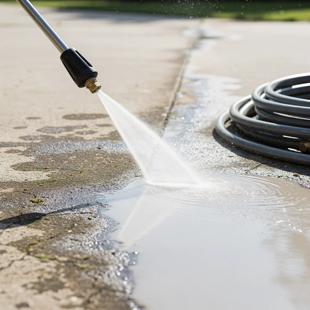 Pressure washing concrete driveway