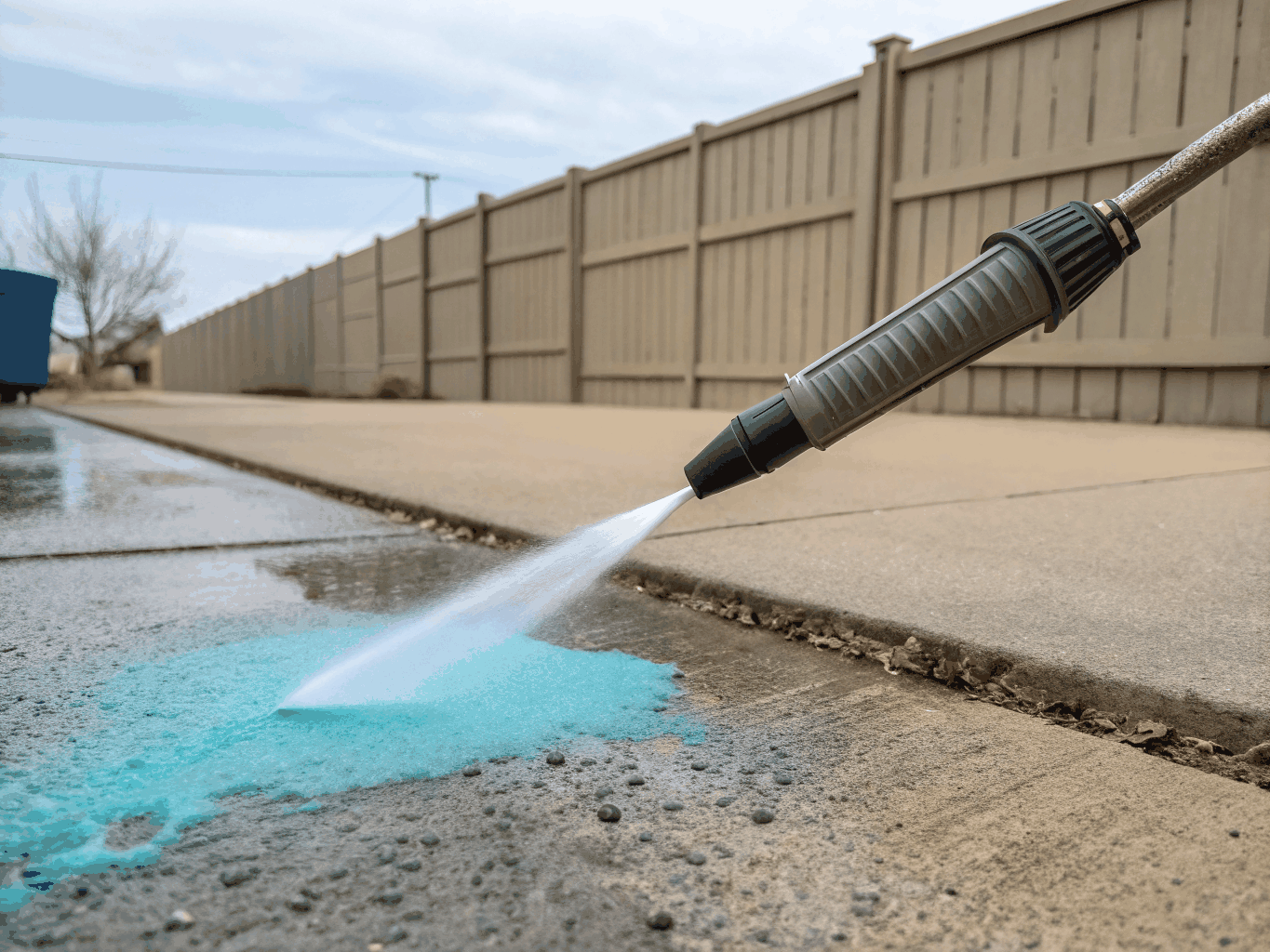 Professional pressure washing on a concrete driveway