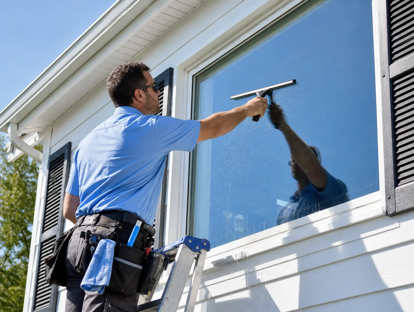 Professional window cleaning on a residential home